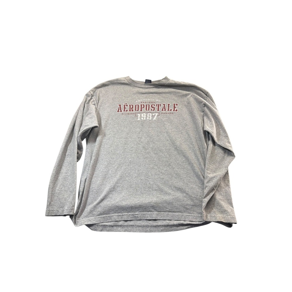 Vintage Y2K Aeropostale Est 1987 Gray Long Sleeve Graphic Tee Mens XL